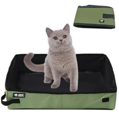 Imagen de Caja de Arena para Gatos Plegable Viaje 40 * 30cm M, Arenero Portatil Gatos, Impermeable Mascotas, Limpiar, Ligero, Parapara Viajes al Aire Libre, Camping, Doméstico, Verde