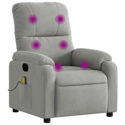 Imagen de vidaXL Sillón Reclinable de Masaje, con Reposabrazos Respaldo, Silla Eléctrica Descanso, Asiento Salón, Tela Microfibra Gris Claro