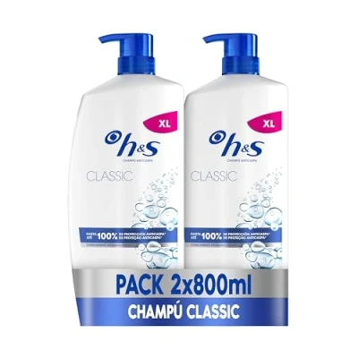 Imagen de H&amp;S Classic Champú Anticaspa 2X800ml Con Dispensador, Para Uso Diario. Hasta 100% De Protección Anticaspa, Clínicamente Probado. Todo Tipo Pelo Y Cuero Cabelludo. Sensación Frescor