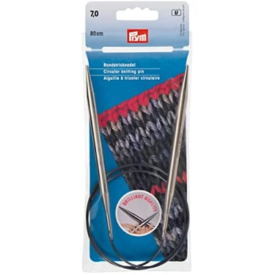 Imagen de Prym Agujas de Tejer Circulares MS 80 cm 7,00 mm Plata, Latón, Plateado, 7.0