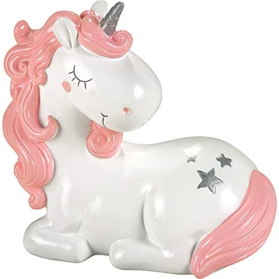 Imagen de Mousehouse Gifts Bonita hucha de unicornio rosa y blanco para niños (unicornio tendido)