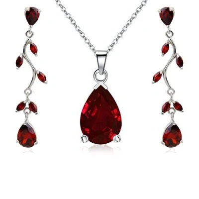 Imagen de Crystalline Azuria Mujer 18ct Chapado en Oro Blanco Lágrimas Juego de joyas Rojo Cristales Zirconia Collar con Colgante 45 cm Pendientes para y Niña