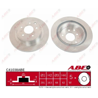 Imagen de ABE C41038ABE Disco de freno Eje trasero 292 16,0 5 114,3 ventilado NISSAN: Qashqai / Qashqai+2 I, Juke, X Trail, RENAULT: Koleos Kadjar