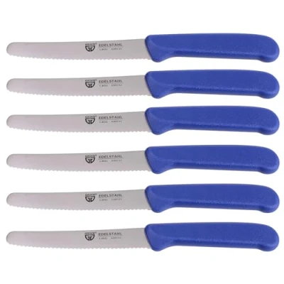 Imagen de Cuchillos de Mesa GRÄWE, Juego 6 Unidades, para Cortar, Paquete panecillos, Desayuno con Filo Ondulado un Lado, Cuchillo 21 cm Azul