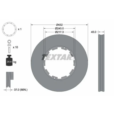 Imagen de TEXTAR Disco de freno 432mm 45mm 10/12 240mm ventilación interna 93145611 Discos freno,