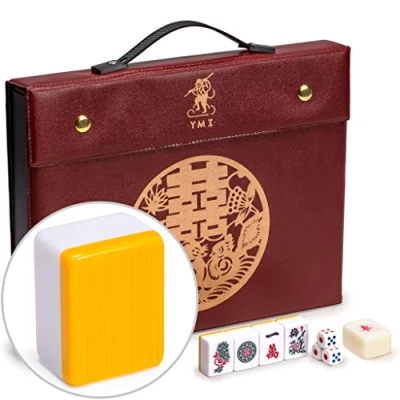 Imagen de Yellow Mountain Imports Juego Profesional de Mahjong Chino, “Doble Felicidad (Amarillo) con 146 Fichas Tamaño Medio [專業中式麻將]