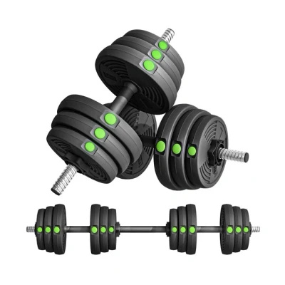 Imagen de SPORTNOW Kit de Mancuernas 30kg 2 en 1 Juego Pesas con Barra Mango Antideslizante Ajustables para Entrenamiento Fuerza Hogar Gimnasio Oficina Negro y Verde