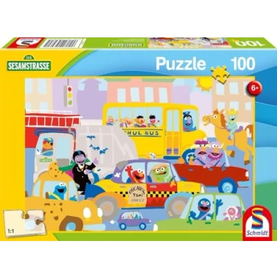 Imagen de Schmidt Spiele Juegos 56460 Barrio Sésamo, En el tráfico, Rompecabezas Infantil de 100 Piezas, 70 x 55 cm (Rechteckig)