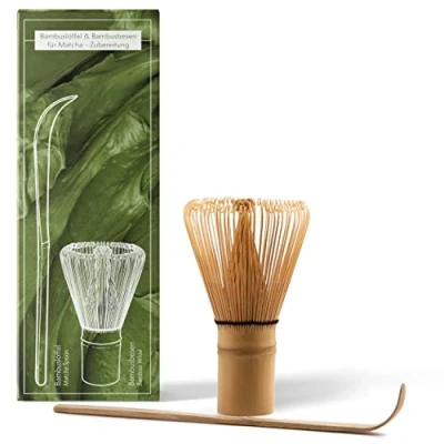 Imagen de té Matcha Kit de batidor y cuchara Juego (Chasen) bambú hecho a mano con (Chashaku) para la preparación del tradicional japoné
