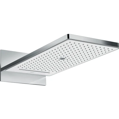 Imagen de hansgrohe Rainmaker Select rociador de ducha con conexión a pared, fija rectangular (586 x 258 mm), cabezal lluvia 3 tipos chorro para blanco/cromo, 24001400