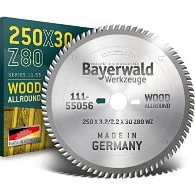 Imagen de Bayerwald Hoja de sierra circular HM Ø 250 x 3,2 30 mm Z=80 VW Serie 11.55 Dientes alternativos para secciones longitudinales y transversales en madera/materiales a base madera