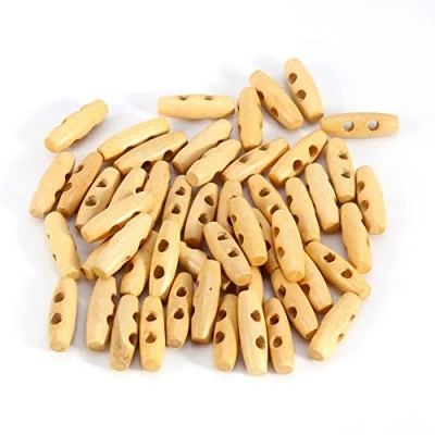 Imagen de 50 piezas Botones Madera de 2 agujeros costura palanca cuerno Accesorio tejer forma diente para chaqueta abrigo artesanal DIY accesorios