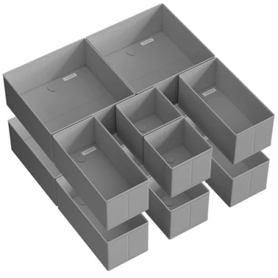 Imagen de SONGMICS Organizadores Cajones, Separadores de Juego 12, Cajas Almacenaje Tela Plegables para Calcetines, Ropa Interior, Sostenes, Corbatas, Bufandas, Gris Paloma RDZ006G02