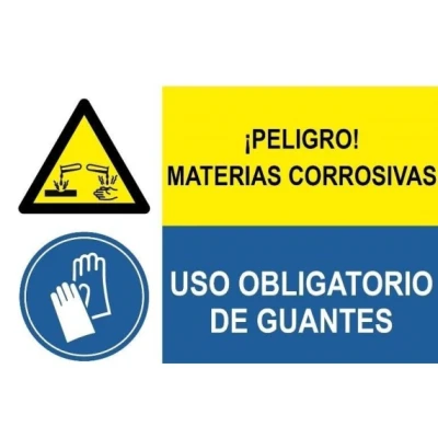 Imagen de Señal combinada Peligro materias corrosivas Uso obligatorio de guantes SEKURECO