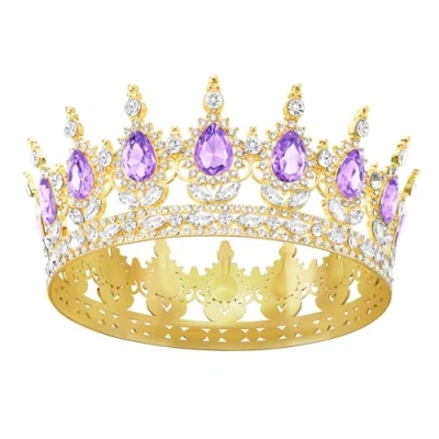 Imagen de DRESHOW Tiara Redonda Corona Completa Reina de Cristal Tiaras Barrocas Diamantes Imitación Brillantes para Niñas y Mujeres Boda Fiesta Cumpleaños
