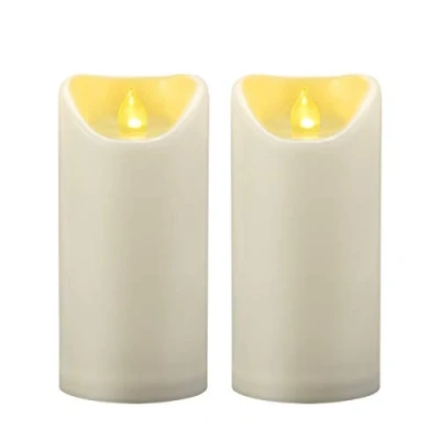 Imagen de 2 velas de pilar LED resistentes al agua aire libre sin llama con temporizador parpadeante resina plástico y luz decorativa eléctrica para faroles, patio, boda, decoración 3 x 6 pulgadas