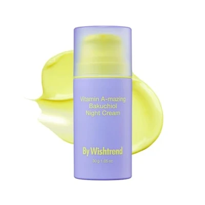 Imagen de BY WISHTREND Crema de noche retiniana Bakuchiol con vitamina A, alternativa coreana al retinol, antienvejecimiento, para pieles finas, flácidas y secas sensibles, 1,05 oz, 30 g