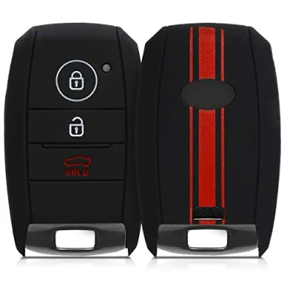 Imagen de kwmobile Carcasa Compatible con Llavero de Kia Llave Coche Smartkey 3 Botones Funda para Mando Silicona Rojo/Negro
