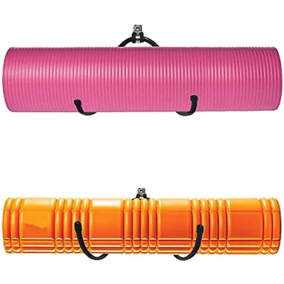 Imagen de Soporte de pared para esterilla yoga, rodillo espuma y toallero, tamaño ajustable, hasta 20 libras (paquete 2)