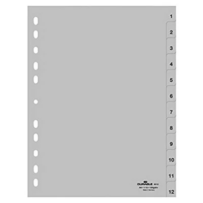 Imagen de Durable 651210 Registro de número (A4, pestañas en relieve 1 12, cobertura completa PP) 25 piezas, gris