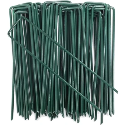 Imagen de Suinga 50 Grapas para Jardín, Césped Artificial, Estacas de Fijación Mallas, Clavo Metal Galvanizado, Verde