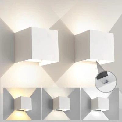 Imagen de Mille Lucciole 2 Piezas Aplique de Pared Exterior/Interior Luz Ajustable 3 Colores LED Lámparas Moderno Blanco 6W IP65 Impermeable Apliques Exterior Arriba y Abajo Ángulo