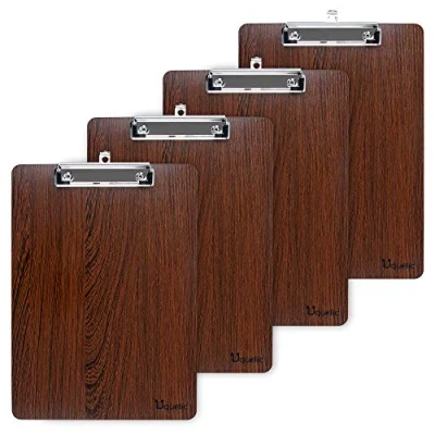 Imagen de Uquelic 4 Piezas Portapapeles A5 con Pinza/Tableros Pinza/Carpetas Pinza Madera Clipboards A4 Impermeable Tablero Peniques Hole (color café)