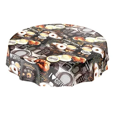 Imagen de ANRO Mantel Café Dulces Donuts, Cloruro de polivinilo (PVC) Hule, Borde Corte, 120 cm