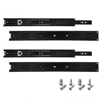Imagen de HELPMATE rieles para cajones de color negro, 400 mm, 2 pares, 4 unidades, 35 kg, capacidad carga cajones, sistema acero lacado incluye material fijación