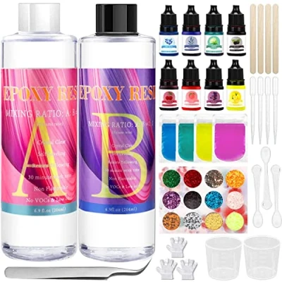 Imagen de MCNory Resina Epoxi Kit 2 partes 400ml, Transparente, Fabricación de Joyas con Purpurina, Pigmento, para Bricolaje,Artesanía, Manualidades, hacer Colgante, Llavero