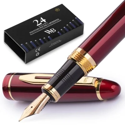 Imagen de Wordsworth &amp; Black Pluma Estilográfica Majesti (Roja), Estuche De Lujo, Acabado En Oro 24 Quilates; Cartuchos Tinta Punta Extra Fina Dorada 18 Quilates, Convertidor, Caligrafía