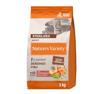 Imagen de Nature&#039;s Variety Selected, Pienso para Gatos Adultos Esterilizados, sin cereales, con Salmón noruego espinas, 3kg