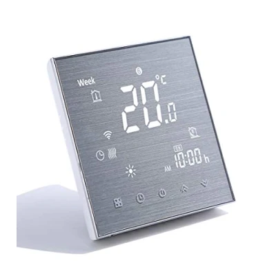 Imagen de Qiumi Termostato WiFi Inteligente Controlador de Temperatura para calefacción por Suelo Radiante eléctrico Funciona con Amazon Alexa Google Home 16A 220V Innovación Panel Cepillado(Brillo Ajustable)