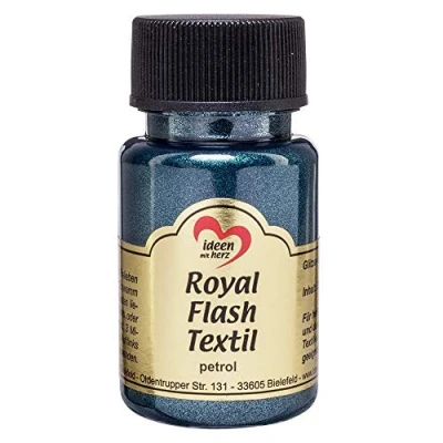 Imagen de Ideen mit Herz pintura textil metalizada Royal Flash Color Metálico de Alto Brillo Adecuado para tejidos y telas Claros Oscuros Camisetas, Bolsos, Ropa 50 ml (petróleo)
