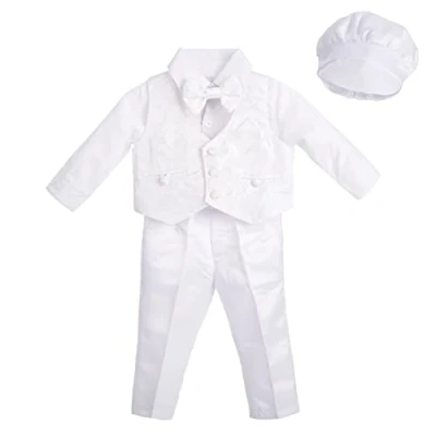 Imagen de Lito Angels Ropa de Bautizo Traje Boda Blanco para Bebe Niño, con Gorro Capó, Manga Larga, Floral, Talla 3 6 Meses