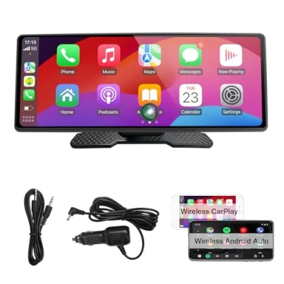 Imagen de Pantalla Coche de Carplay y Android Auto Inalambricos Radio Portatil 9.3 Pulgadas con Tactil, Mirror Link para Control Asistencia por Voz