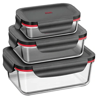 Imagen de Silit Storio Set de 3 Recipientes Cristal Borosilicato para Almacenamiento Comida, Juego Herméticos Vidrio. Apto Lavavajillas, Microondas y Congelador