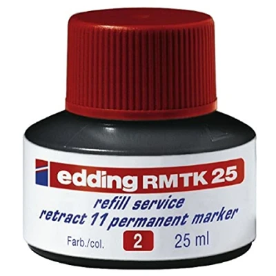 Imagen de Tinta de recambio edding RMTK 25 rojo ml con sistema capilar, ideal para rellenar forma limpia y sin complicaciones el marcador permanente retract 11