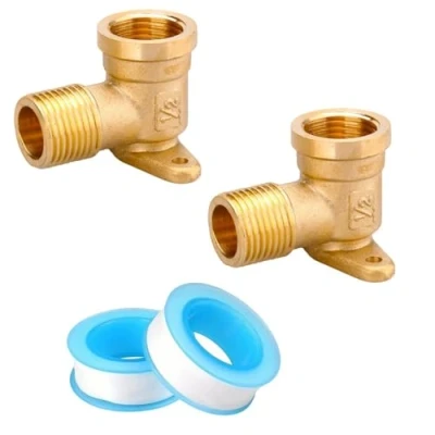 Imagen de 2 piezas 90 grados codo conector de tubería,Conector Codos latón Tuberias,Codo latón,Codo Roscado Laton,Codo 90hembra/macho Laton con Unidades Cinta PTFE Rosca,12mmx3m
