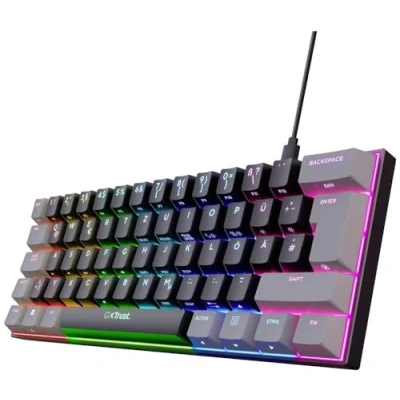 Imagen de Trust Gaming GXT 867 Acira 60% Teclado Mecánico Alemán QWERTZ Layout, Iluminación RGB, Teclas Dobles, USB Mini Portátil Programable Pequeño PC Laptop