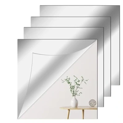 Imagen de Newpop 4 Pegatinas de Espejos Pared Sin Marco 30 X cm, Flexibles, Autoadhesivos, Azulejos Acrílico y Plastico para Decoración del Hogar, Baño, Dormitorio, Sala Estar, Armario