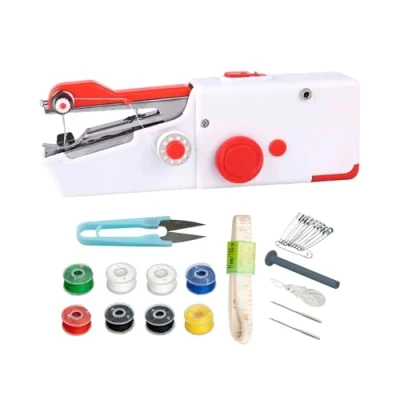 Imagen de Máquina de Coser Portátil 505A. Mini Mano con Puntada Rápida Adecuada para Ropa, Telas, Cortinas, Bricolaje. Funcionamiento Cable o Pilas AA (no incluidas).