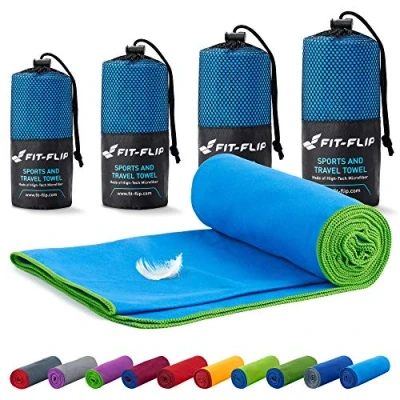 Imagen de Fit Flip Toalla Microfibra Toallas microfibras para el Gimnasio, Viaje y Piscina Gym compacta, Ultraligera de Secado rápido Playa Grande Natacion (40x80cm Azul Borde Verde)