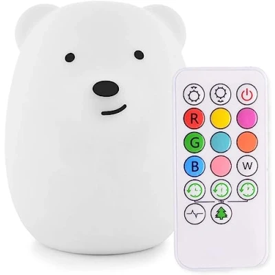 Imagen de Tekemai niños Luz nocturna, quitamiedos silicona y sensor táctil, Lámparas mesilla de noche portátiles recargable, Cambia color, nocturna para bebé Oso
