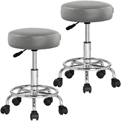 Imagen de CASARIA Set de 2 Taburetes Giratorios con Ruedas Gris Altura Asiento Ajustable 51 65 cm Travesaños Acero Cromado Sillas Oficina