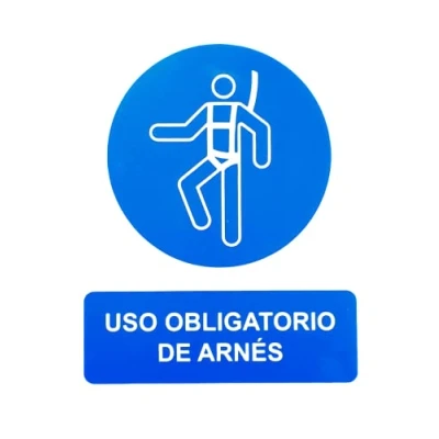 Imagen de Cartel PVC señal Uso obligatorio de arnes 40 cm x 30 1 mm espesor