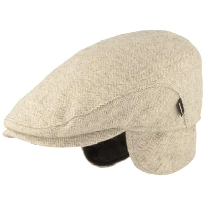 Imagen de Breiter Gorro de invierno para hombre con orejeras, gorra plana, 100% lana, protección las orejas desplegable, respetuoso la piel y cómodo, gris claro, 56