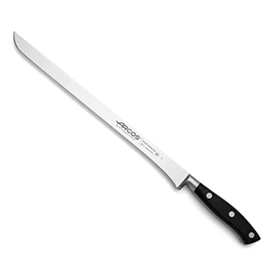 Imagen de Arcos Cuchillo rebanar/jamón con Hoja Acero Inoxidable y 300 mm. Mango ergonómico polioximetileno POM. Serie Riviera. Diseño elegante, junto la comodidadu mango. Color negro.