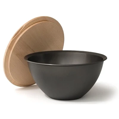 Imagen de Hausfelder Ensaladera con tapa de madera, juego 4 L en antracita negro, cuencos grandes plástico sin BPA