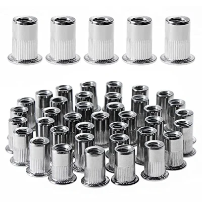 Imagen de Gueenky 100 Piezas Tuercas Remachables de Acero Inoxidable, M6 Remaches Roscados Remachables, Kit para Muebles Madera (12 mm x 15 mm)